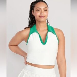 NWT! Green/White Fitted PowerSoft Sleeveless Cropped Polo - Size Medium 🏃‍♀️
